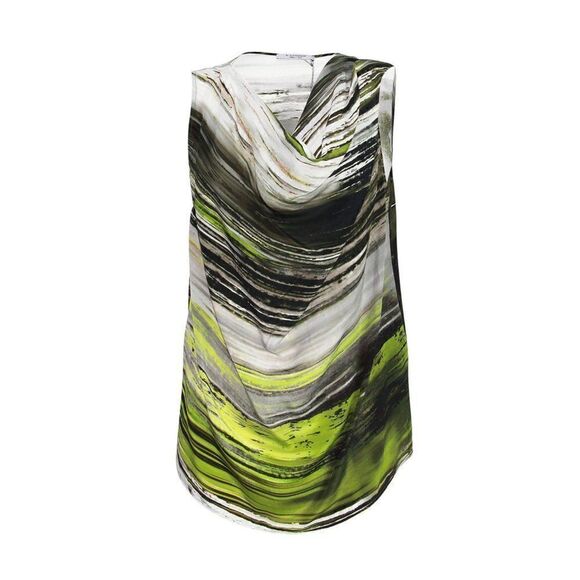 New D. Exterio Women US M Silk Blouse Pullover Top Sleeveless Green Cowl Italy  - Picture 2 of 7